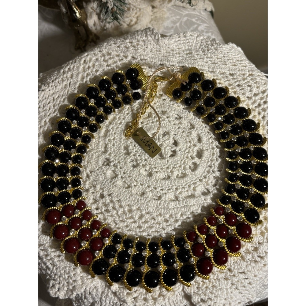IMAN Rhinestone Collar Necklace Egyptian Style Beaded Gold Plated NWT Adjustable - Picture 2 of 7